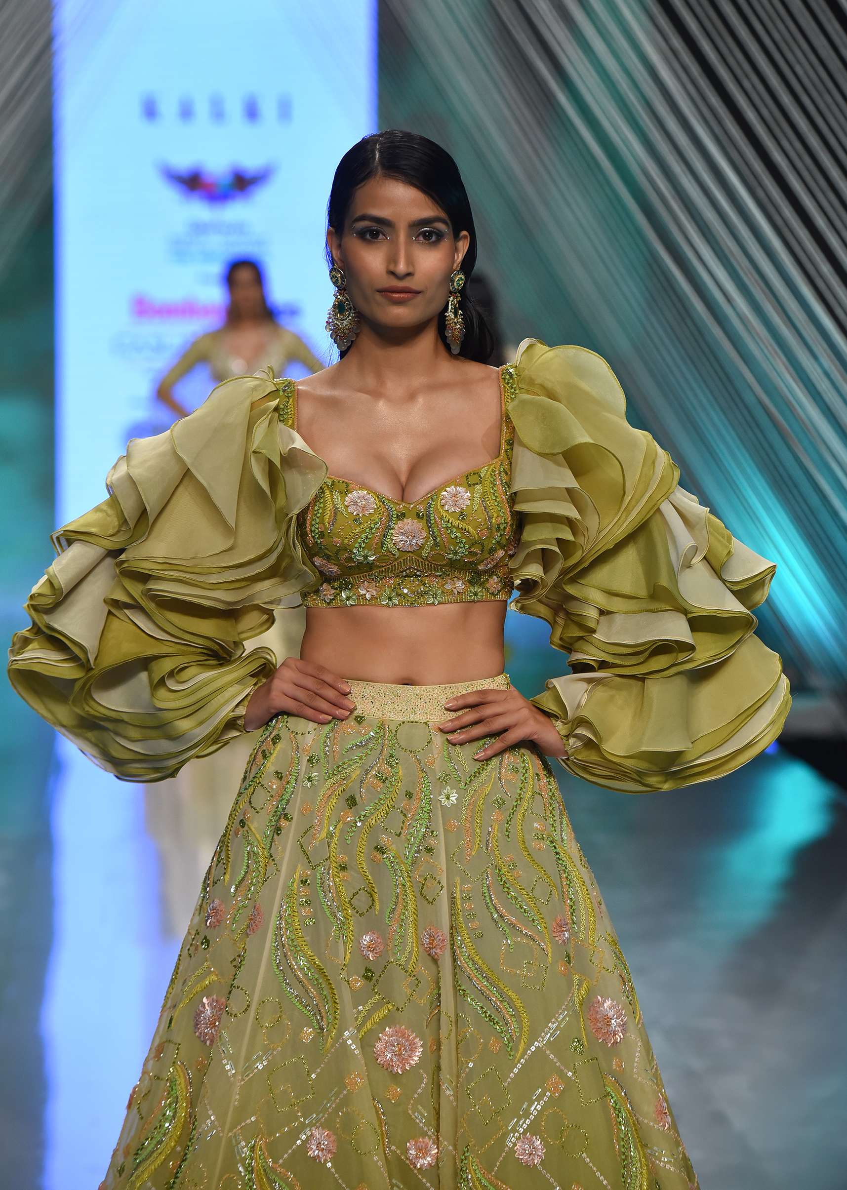 Citrus Ombre Lehenga And Crop Top In Sequins Embroider