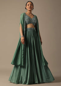 Green Lehenga Set With Embellished Jacket