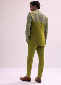 Green Linen Satin Lapel Tuxedo Jacket With Shirt And Pants