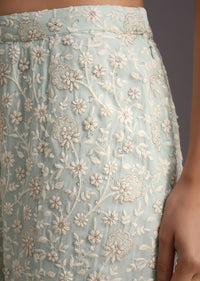 Green Lucknowi Croptop Palazzo With Embroidered Jacket