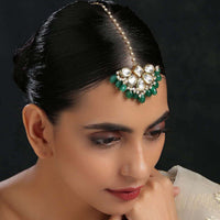 Green Mangtika With Kundan And Semi Precious Stones