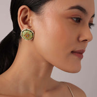 Green Meenakari Circular Studs