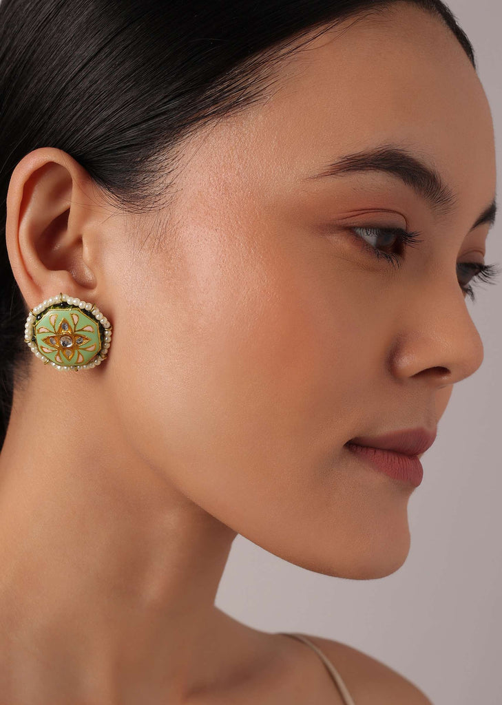 Green Meenakari Circular Studs