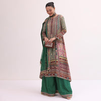 Green Multicoloured Kurta Palazzo Set