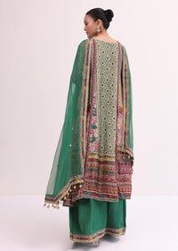 Green Multicoloured Kurta Palazzo Set