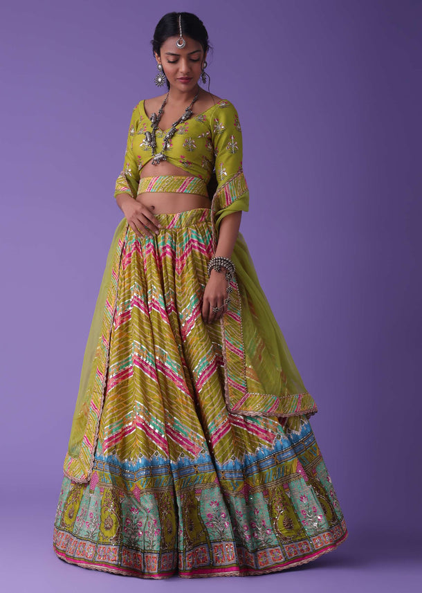 Apple Multicoloured Printed Lehenga With Embroidery In Cotton Silk