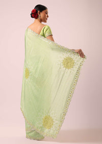 Green Muslin Saree With Bandhani Gota Patti Work