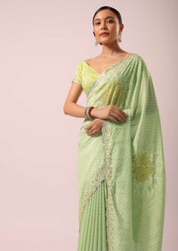 Green Muslin Saree With Bandhani Gota Patti Work