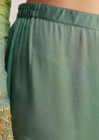 Green Ombre Embroidered Suit With Dupatta