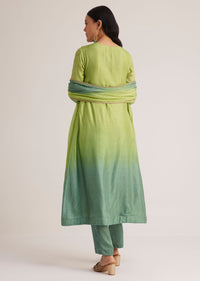 Green Ombre Embroidered Suit With Dupatta