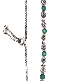 Green Onyx Gemstone Bracelet With Pearls And Carved Floral Pattern Hand Made In Sterling Silver By Sangeeta Boochra