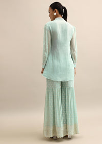 Green Organza Kurta And Sharara Set