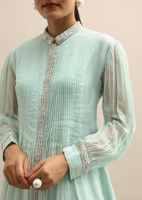 Green Organza Kurta And Sharara Set