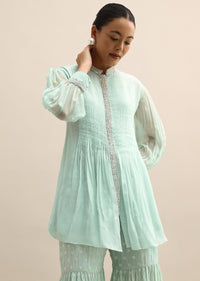 Green Organza Kurta And Sharara Set