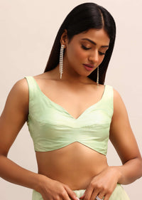 Green Organza Tissue Saree With Unstitched Blouse