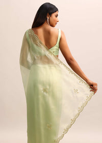 Green Organza Tissue Saree With Unstitched Blouse