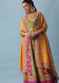 Green Overlap Embroidered Gown With Dupatta