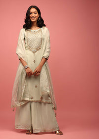 Light Green Palazzo Suit Hand Embroidered In Georgette With Zardosi, Sequins And Gotta Work