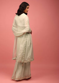 Light Green Palazzo Suit Hand Embroidered In Georgette With Zardosi, Sequins And Gotta Work