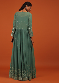 Green Palazzo Suit In Georgette With Machine Embroidery