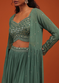 Green Palazzo Suit In Georgette With Machine Embroidery