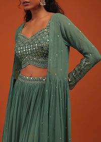 Green Palazzo Suit In Georgette With Machine Embroidery
