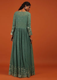 Green Palazzo Suit In Georgette With Machine Embroidery