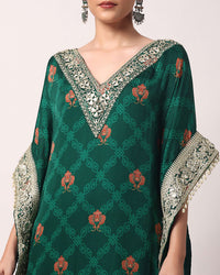 Green Pant Set With Gota Embroidered Kaftan Kurta