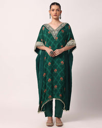 Green Pant Set With Gota Embroidered Kaftan Kurta