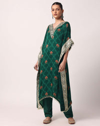 Green Pant Set With Gota Embroidered Kaftan Kurta