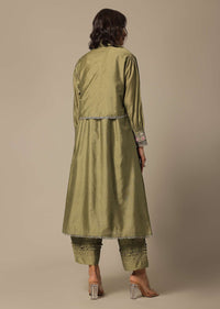 Green Pant Set With Resham Work