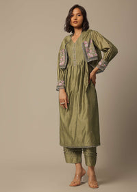 Green Pant Set With Resham Work