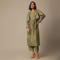 Green Pant Set With Resham Work