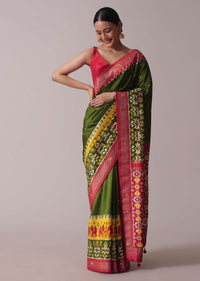 Green Patola Printed Embroidered Festive Saree In Dola Silk
