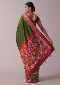 Green Patola Printed Embroidered Festive Saree In Dola Silk