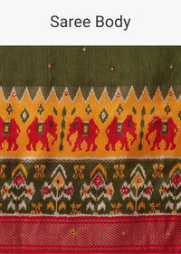 Green Patola Printed Embroidered Festive Saree In Dola Silk