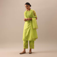 Green Pintuck Anarkali Set with Organza Dupatta