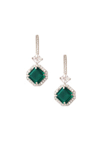 Green Princess Cut Faux Diamond Danglers In 92.5 Silver