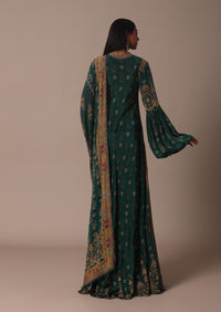 Green Printed Anarkali Set With Stone Work