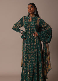 Green Printed Anarkali Set With Stone Work