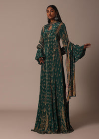 Green Printed Anarkali Set With Stone Work