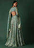 Green Printed Anarkali Suit Set In Banarasi Silk