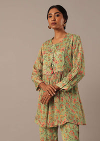 Green Printed Chiffon Kurta Set With Sequin Work