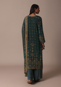 Green Printed Crepe With Stone Work Kurta Palazzo Set