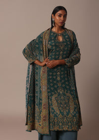 Green Printed Crepe With Stone Work Kurta Palazzo Set