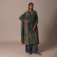 Green Printed Crepe With Stone Work Kurta Palazzo Set