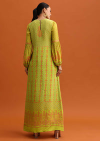 Green Printed Embellished Long Kurta Set