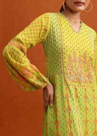 Green Printed Embellished Long Kurta Set