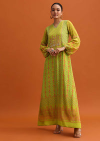 Green Printed Embellished Long Kurta Set