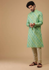 Green Printed Handwoven Chanderi Silk Kurta Set